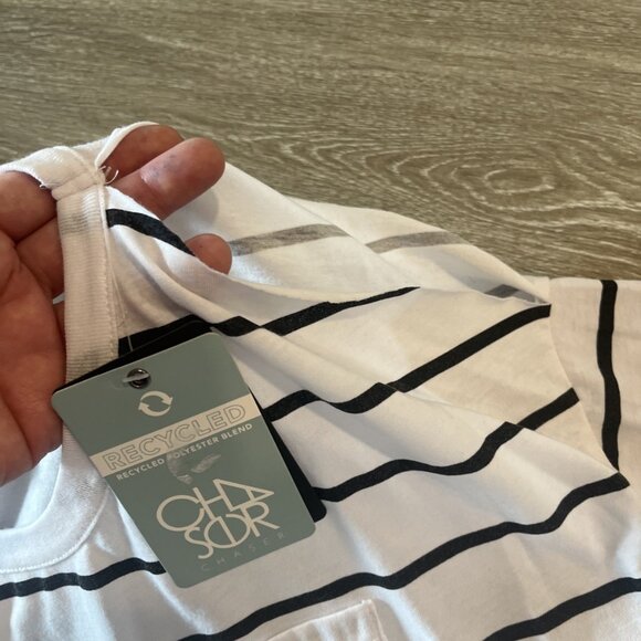 CHASER Open Shoulder Tee Size Small Striped Long sleeve Blouse T-shirt NWT - Picture 3 of 4